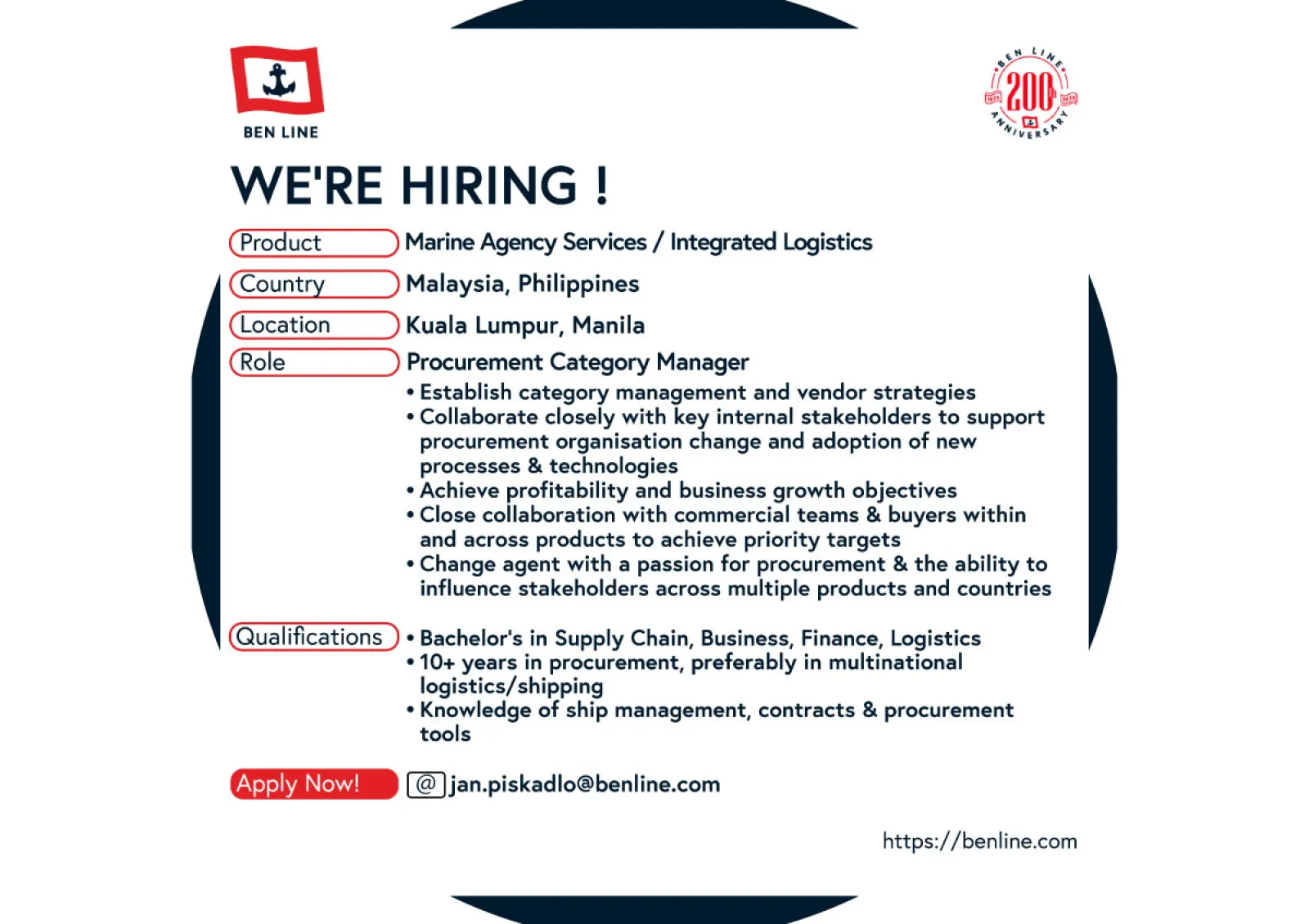 Illustration for Ben Line is hiring!