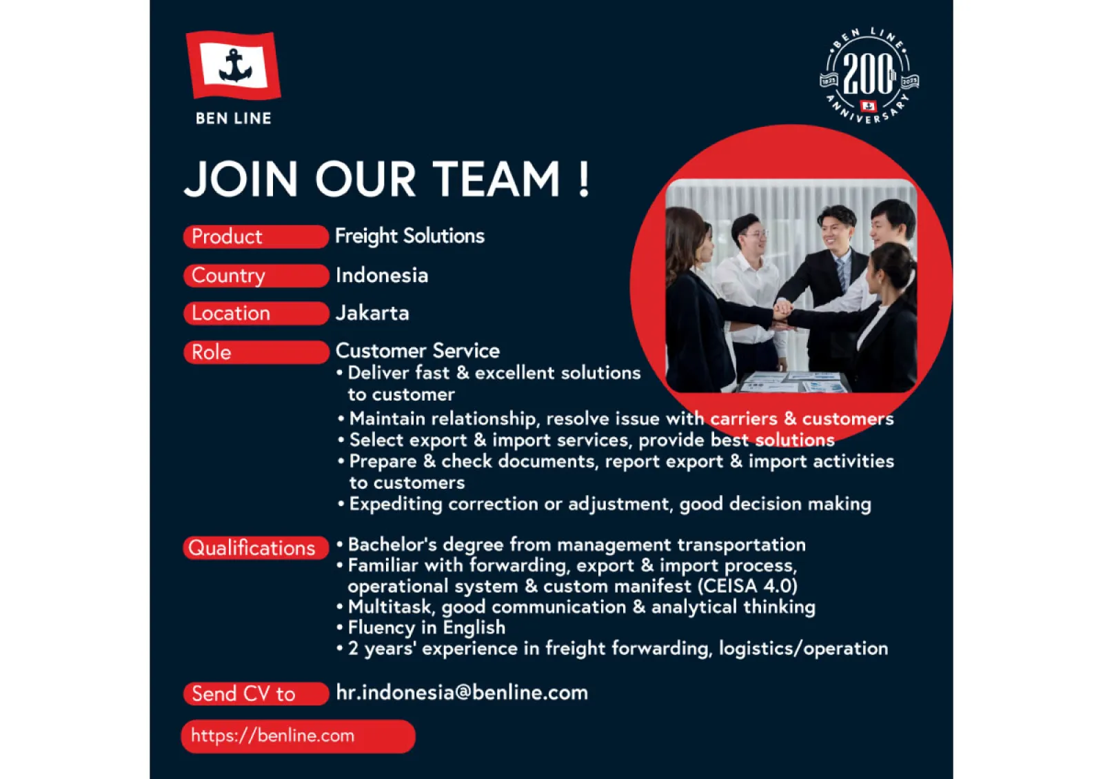 Illustration for Ben Line – Indonesia – Join our Freight Solutions team! We are looking for Customer Service candidates